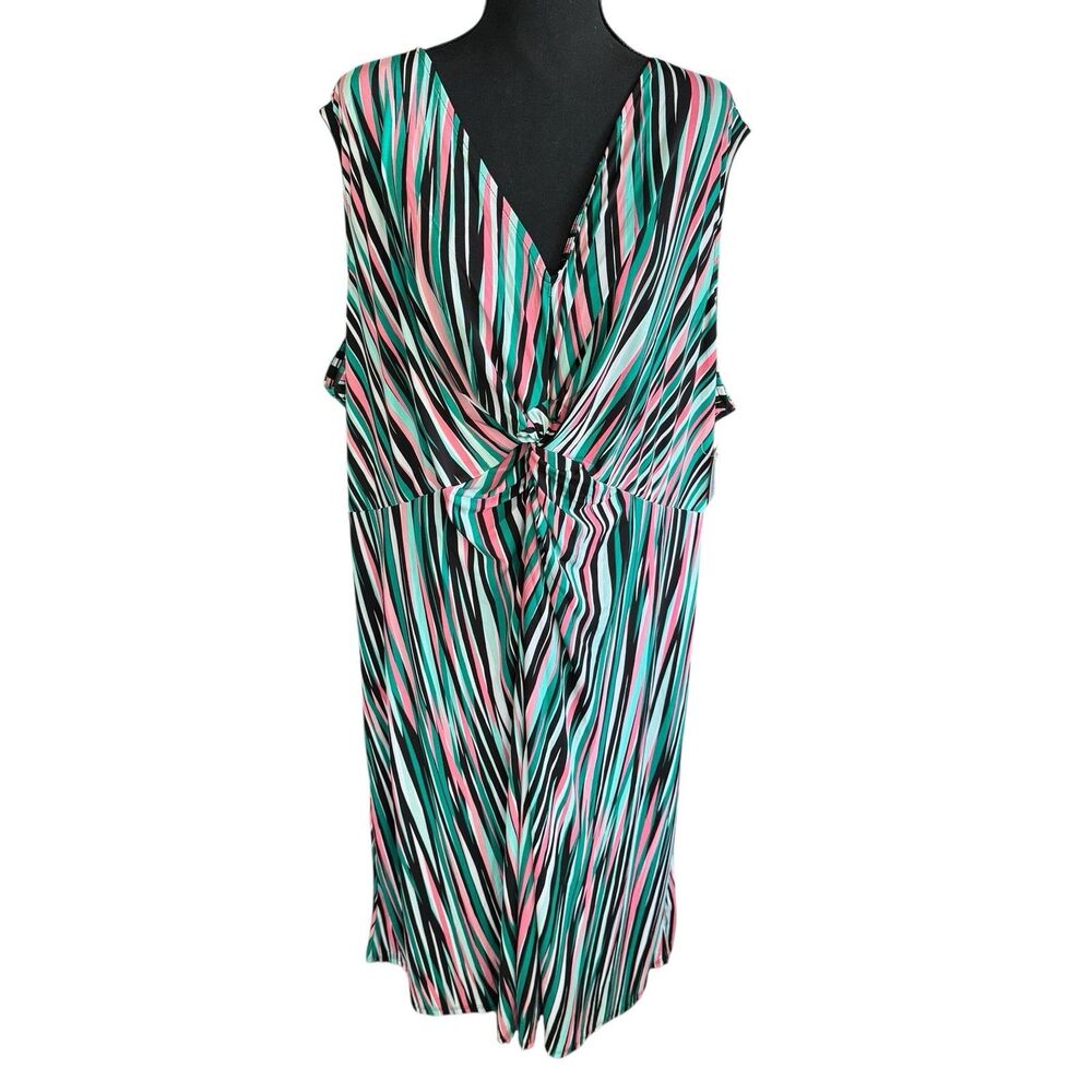 NWT Catherines Plus Multicolored Stripe Twist-Knot Fit & Flare Dress 4X
